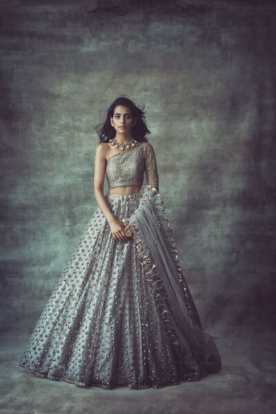 Light Grey One Sleeve Lehenga set