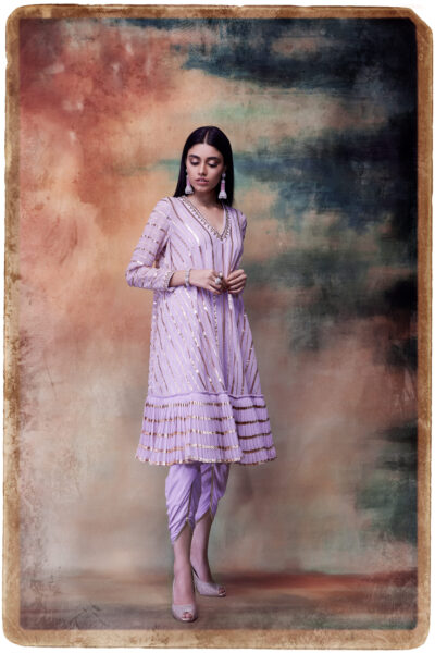 Powder Lilac A-Line Kurta Dhoti Set