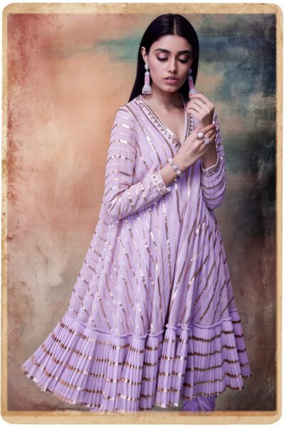 Powder Lilac A-Line Kurta Dhoti Set