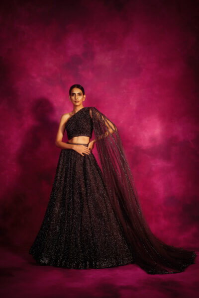Oxidised Silver one shoulder veil Lehenga Set