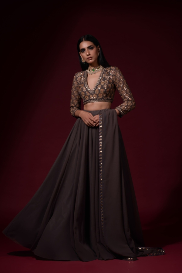 Charcoal Grey Lehenga Pant Set