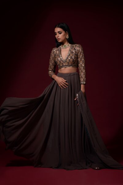Charcoal Grey Lehenga Pant Set