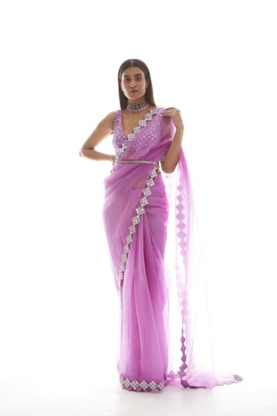 Mauve Organza Mirror Border Saree