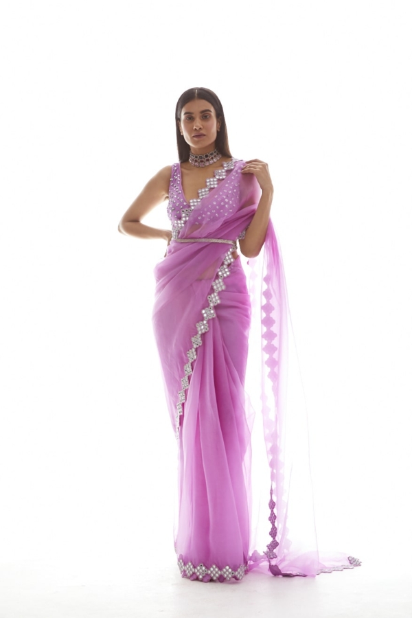Mauve Organza Mirror Border Saree