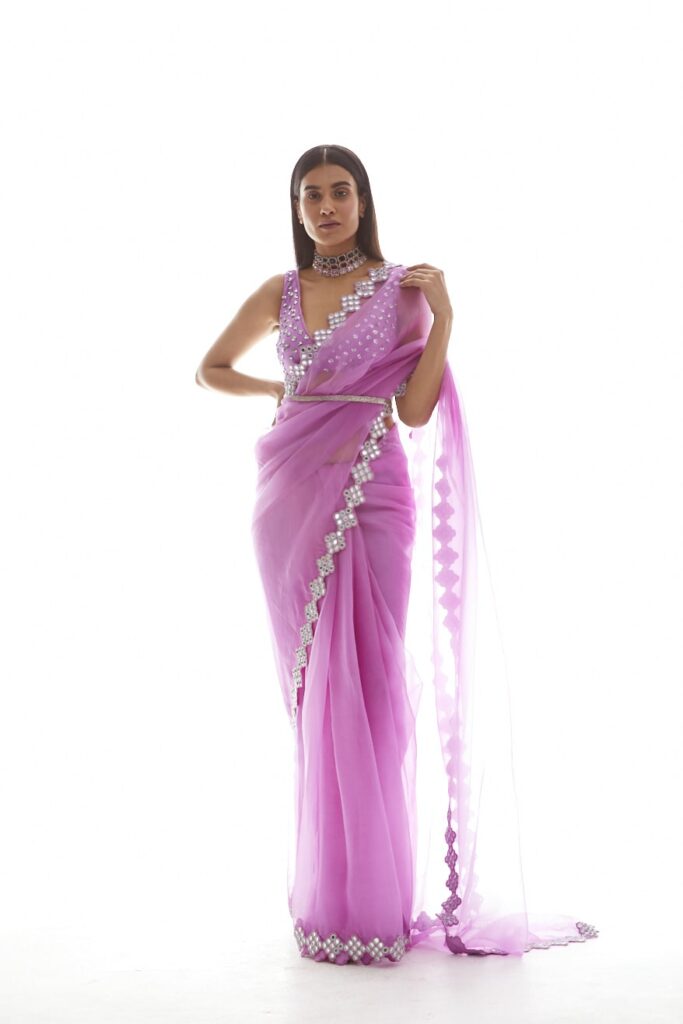 Mauve Organza Mirror Border Saree