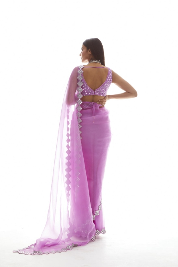 Mauve Organza Mirror Border Saree