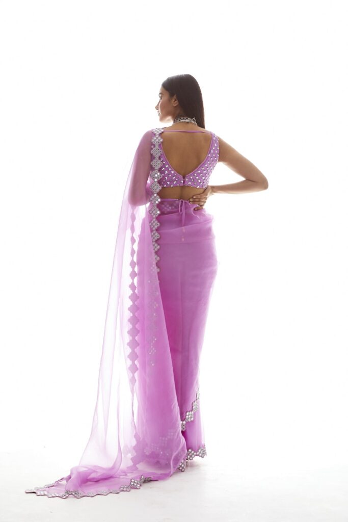 Mauve Organza Mirror Border Saree