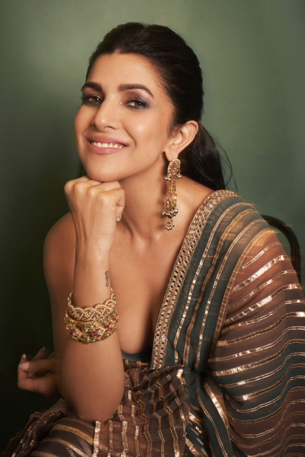 NIMRAT KAUR In Gota Pre Draped Mud Green Multi Color Saree Set