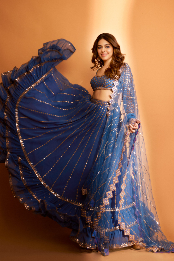 Linear Drop Dull Blue Lehenga Set (ALAYA F)