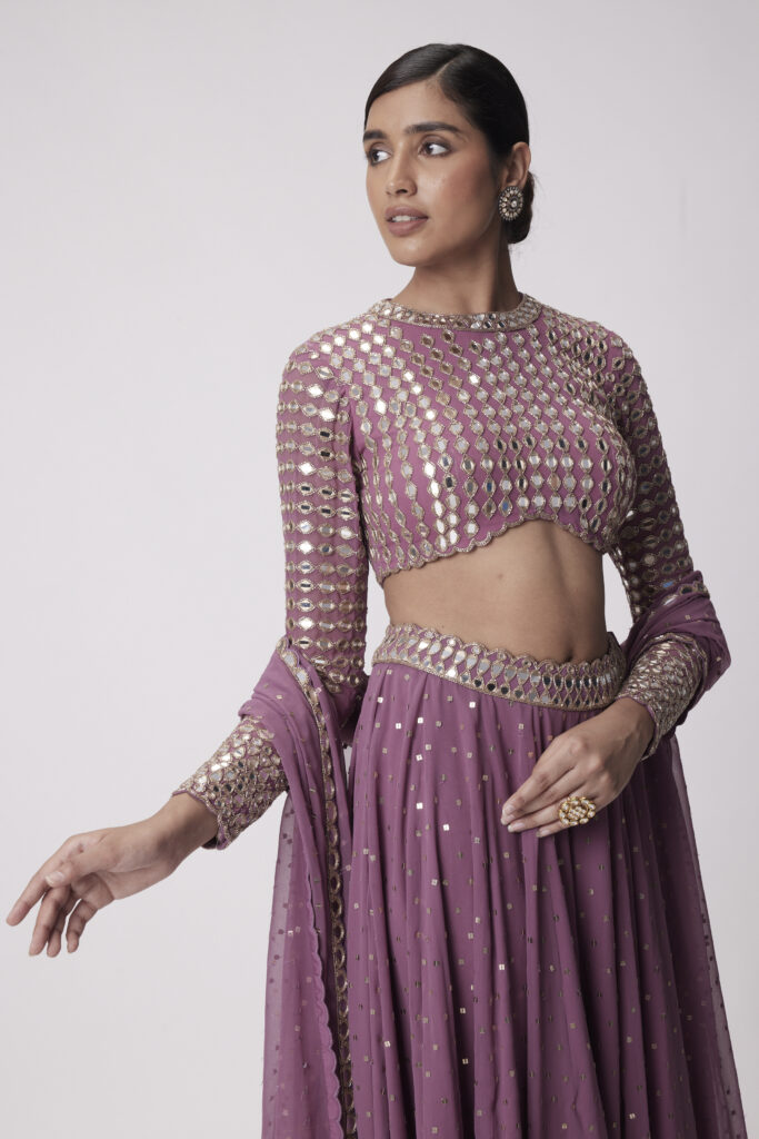 Mud Mauve Hand Embroidered Lehenga Pants Set