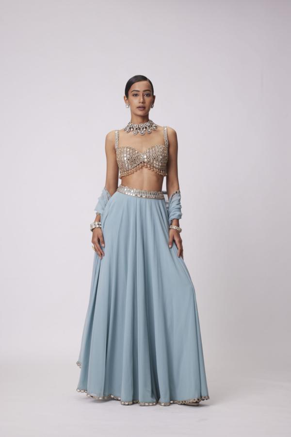 Powder Blue Mirror Embroidered Lehenga Pants set
