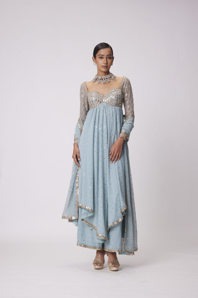 Powder Blue Mirror Embroidered Kurta Set