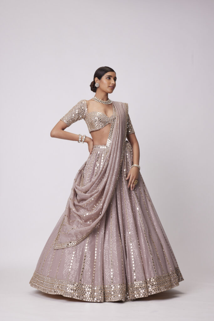 Ash Pink Sequin Embroidered Lehenga Set