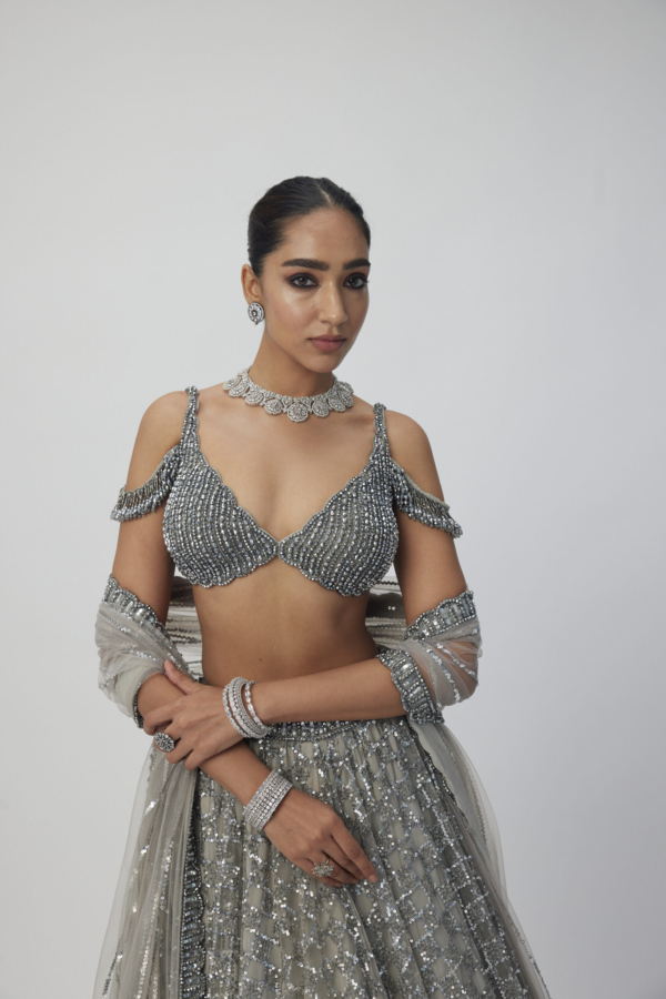 Crystal Grey Sequins embroidered Lehenga Set