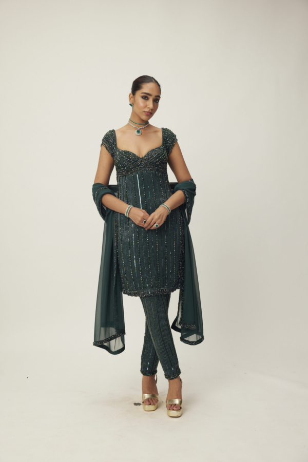Dark Jade Green crystal Embellished Kurta Set