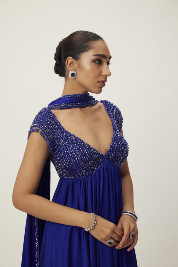 Cocktail Blue Crystal Beaded Kurta Set