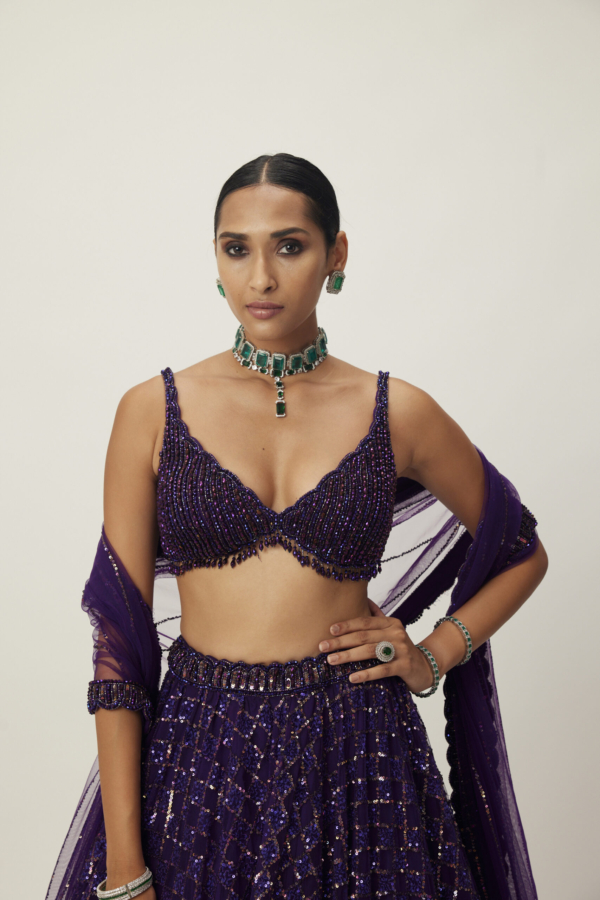 Royalty Purple Crystal Embroidered Lehenga Set