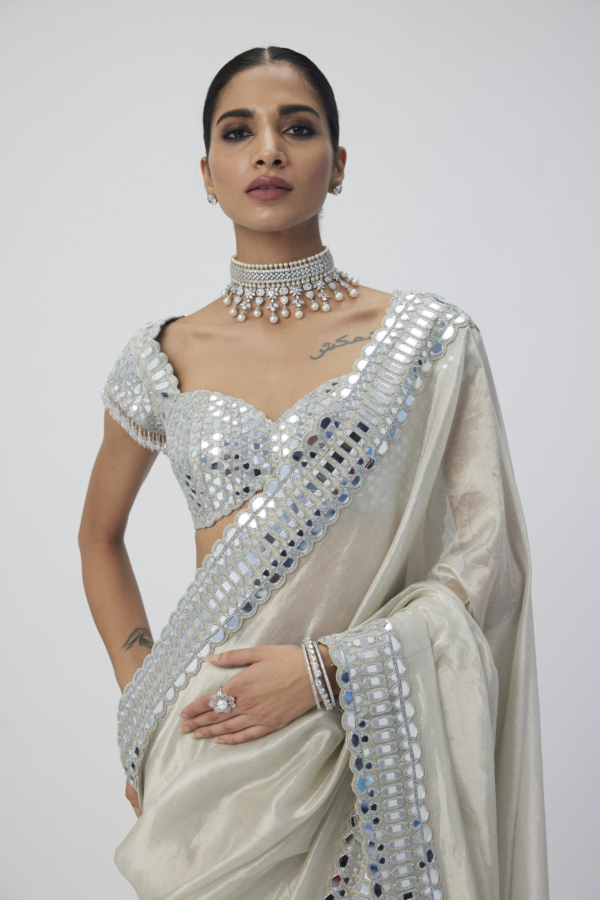 Silver Shimmer Organza Saree Set