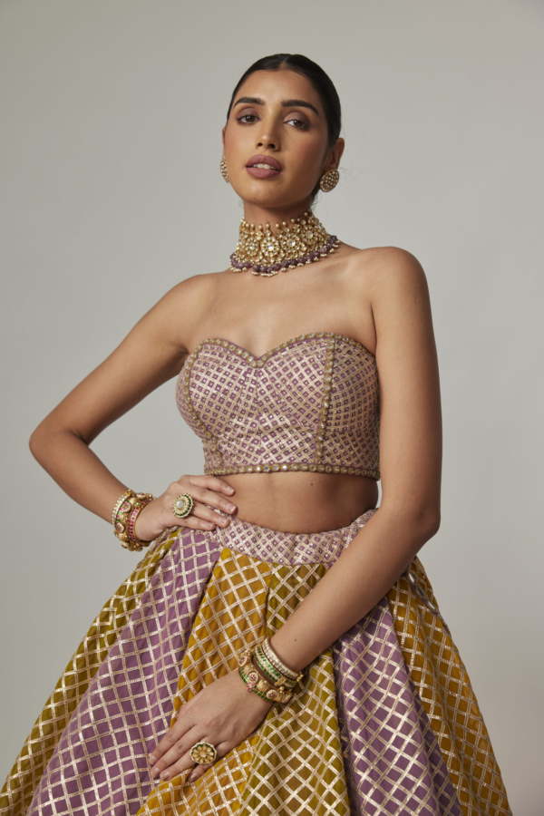 Mustard Multicolour Corset Skirt Set