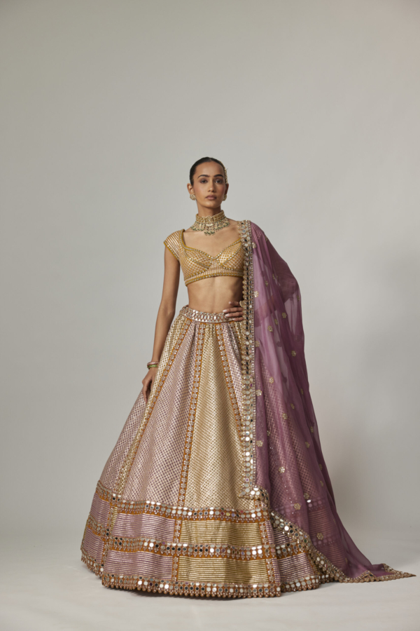 Mustard Multicolour Heavy Metallic Lehenga With Green Dupatta