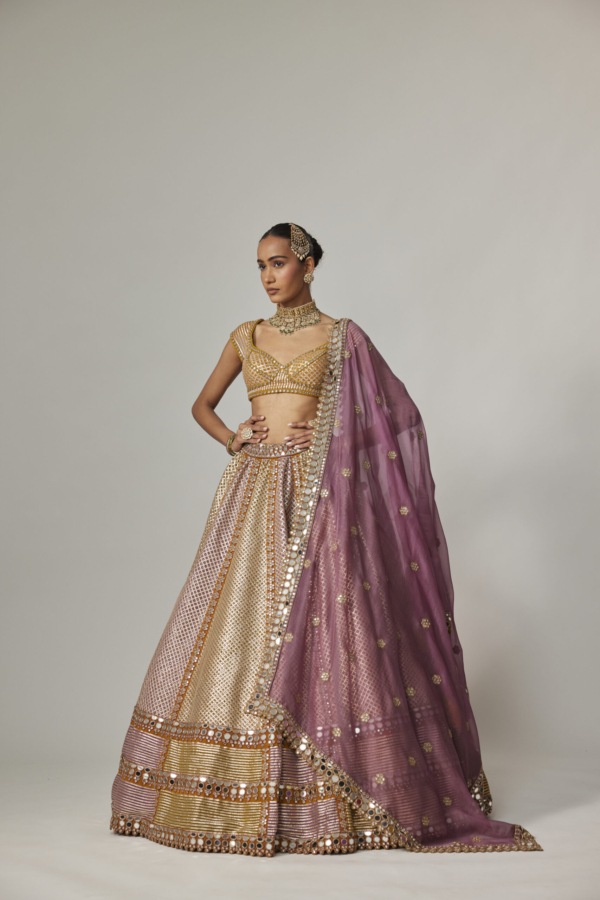 Mustard Multicolour Heavy Metallic Lehenga With Green Dupatta