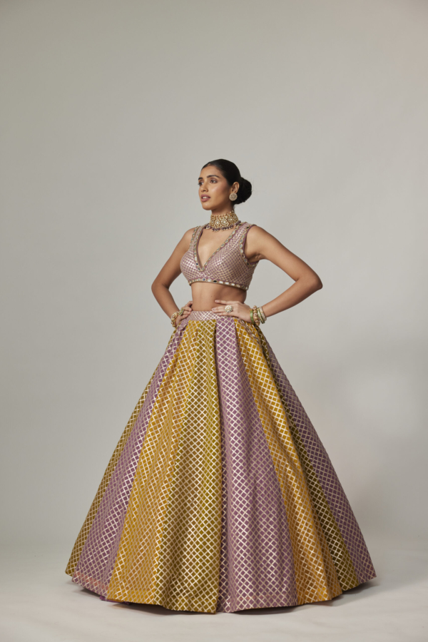 Mustard Multicolour skirt With Crop Top