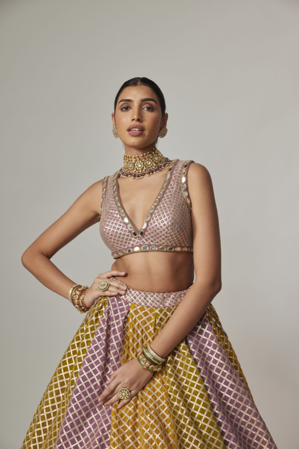 Mustard Multicolour skirt With Crop Top
