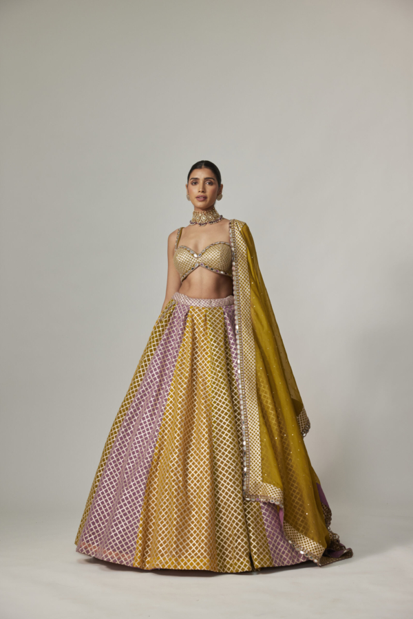 Mustard Multicolour Big Check Lehenga Set