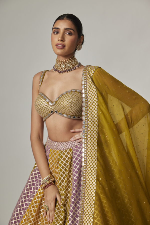 Mustard Multicolour Big Check Lehenga Set