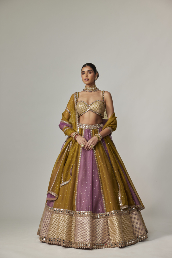 Green Multicolour Sequin Scattered Lehenga Set