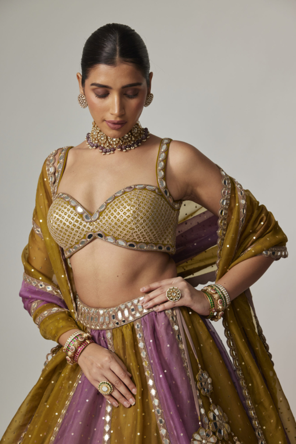 Green Multicolour Sequin Scattered Lehenga Set