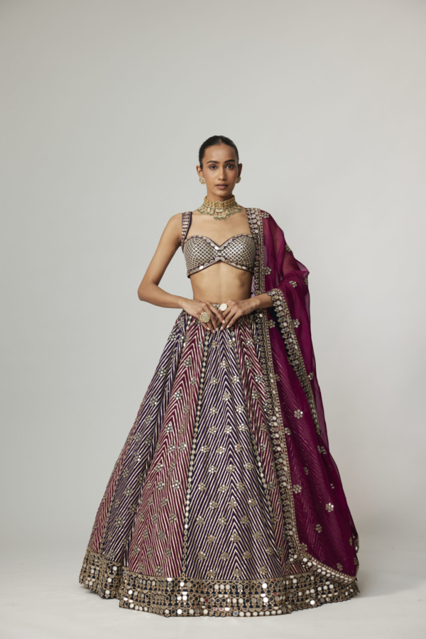 TEAL WINE MULTICOLOR LEHENGA SET WITH WINE DUPATTA