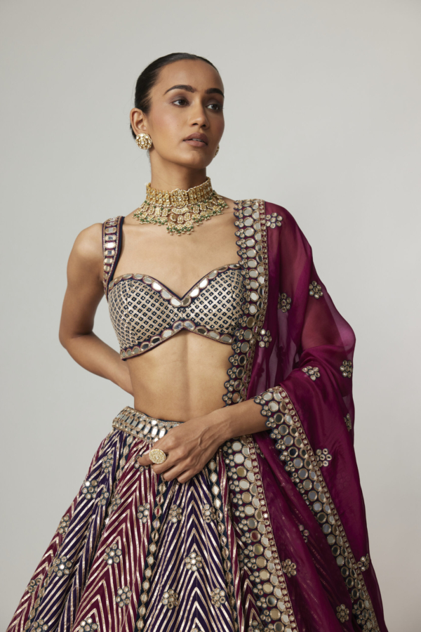 TEAL WINE MULTICOLOR LEHENGA SET WITH WINE DUPATTA