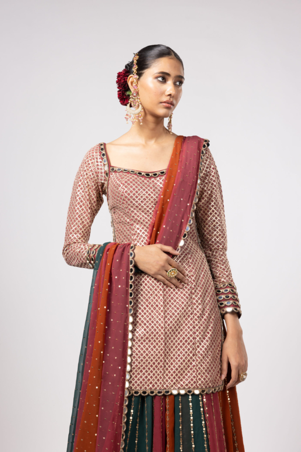 JADE GREEN KURTA LEHENGA PANTS SET