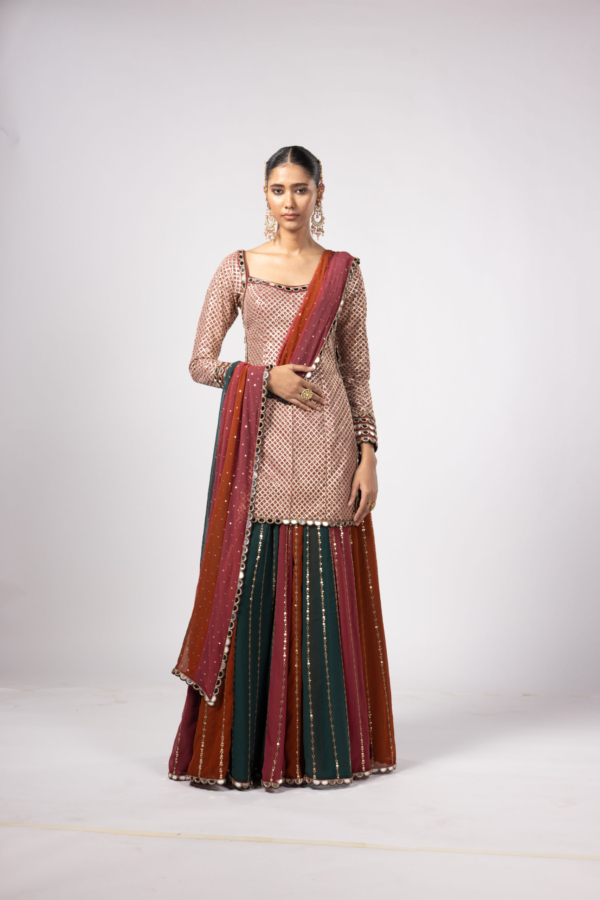 JADE GREEN KURTA LEHENGA PANTS SET