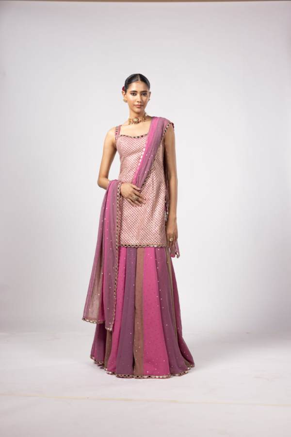 DARK BLUSH KURTA LEHENGA PANTS SET