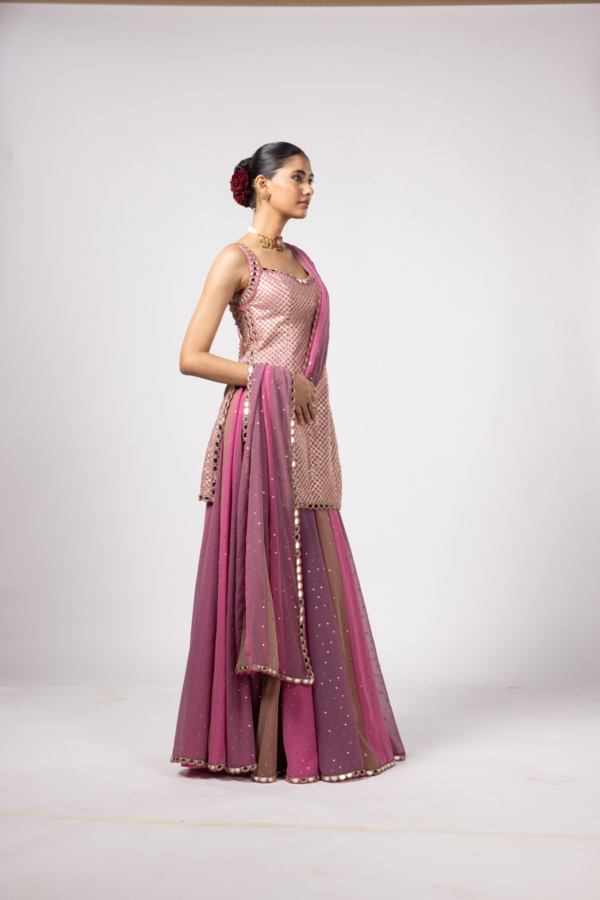 DARK BLUSH KURTA LEHENGA PANTS SET