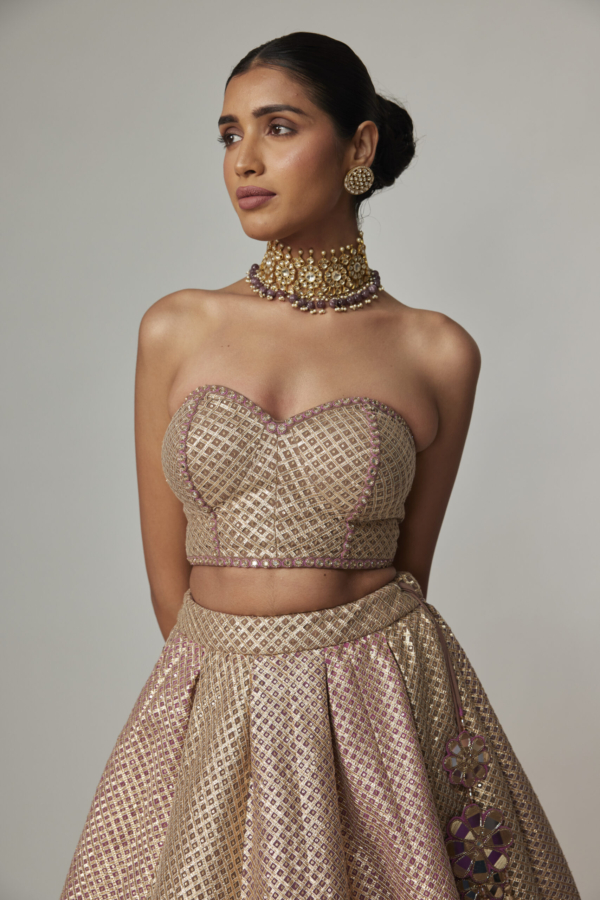 DEEP BEIGE MULTICOLOR CORSET WITH SKIRT