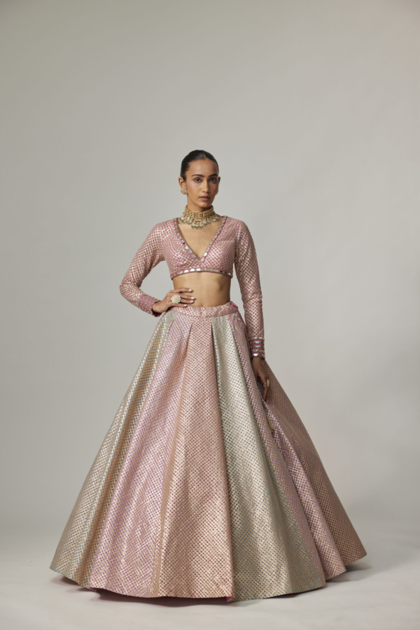 DARK BLUSH MULTICOLOR METALLIC GOTA CROP TOP SKIRT
