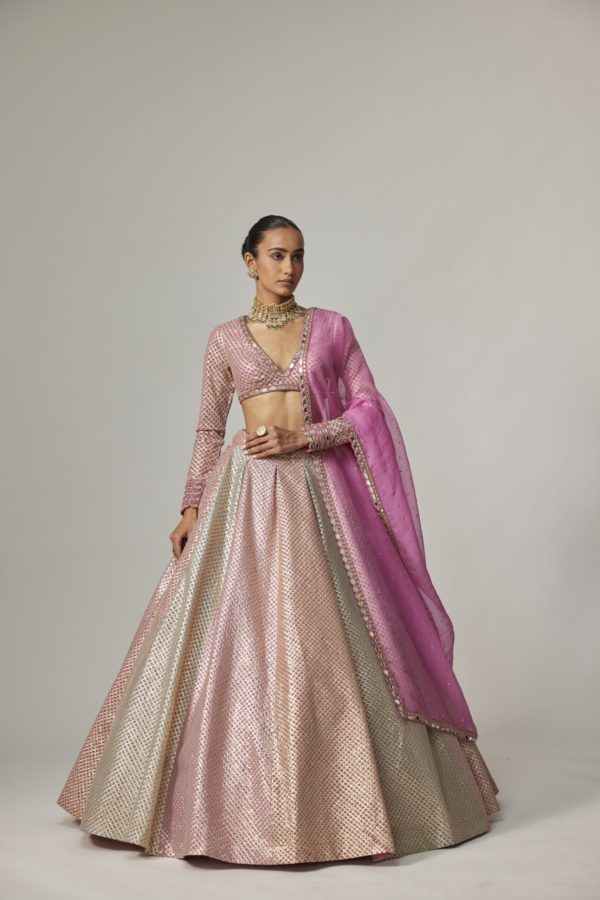 DARK BLUSH MULTICOLOR METALLIC GOTA LEHENGA WITH DARK BLUSH DUPATTA