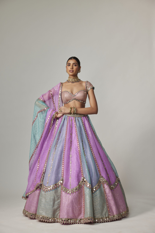 MAUVE MULTICOLOR SEQUINS SCATTER LEHENGA WITH CAP SLEEVE BLOUSE
