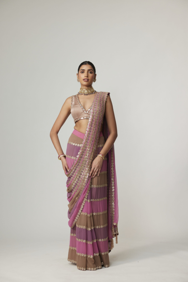 MUD MAUVE MULTICOLOR DRAPED SAREE