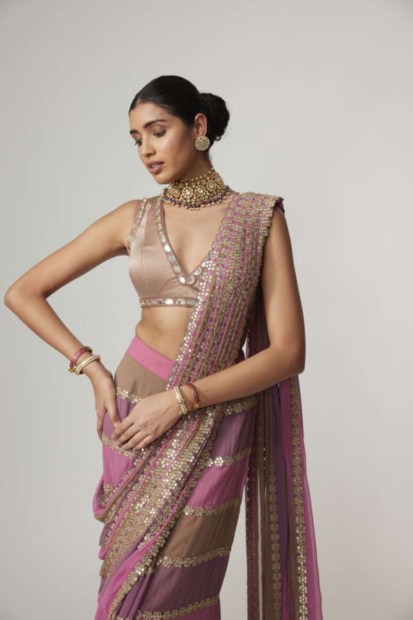MUD MAUVE MULTICOLOR DRAPED SAREE