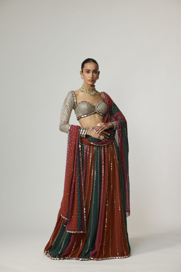 CRANBERRY LEHENGA PANTS WITH SWEETHEART NECK FULL SLEEVE BLOUSE