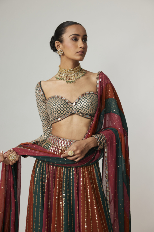 CRANBERRY LEHENGA PANTS WITH SWEETHEART NECK FULL SLEEVE BLOUSE