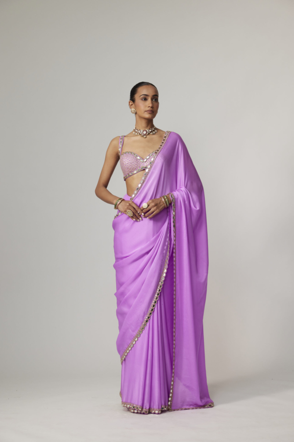 MAUVE SATIN SAREE SET