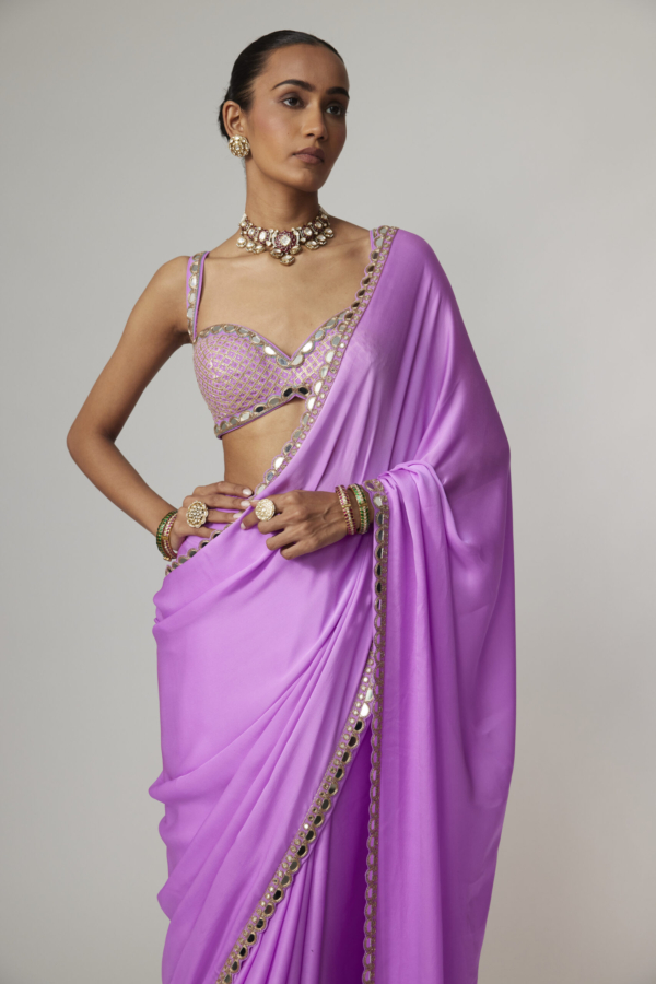 MAUVE SATIN SAREE SET