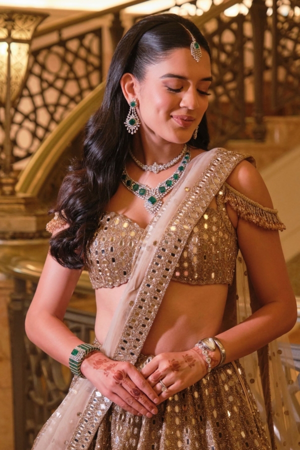 SHIVANI BAFNA In Light Beige Jugmug Mirror  Embroidered Lehenga Set
