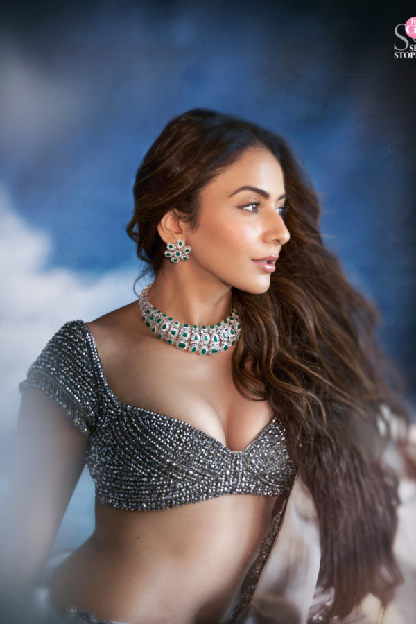 Crystal Grey Satin Saree Set (RAKULPREET SINGH)
