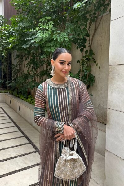 ARUSHI MEHRA In Mud Green Gota Kurta Pant Set
